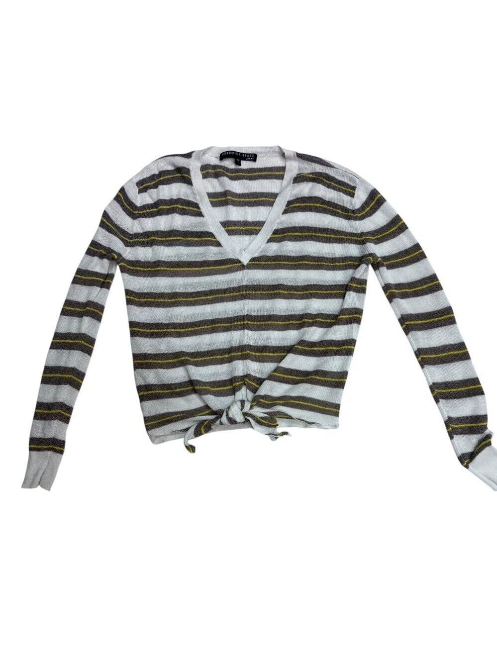 Veronica Beard Jeans Striped Linen Blend Tie-Front Sweater Top – Size S